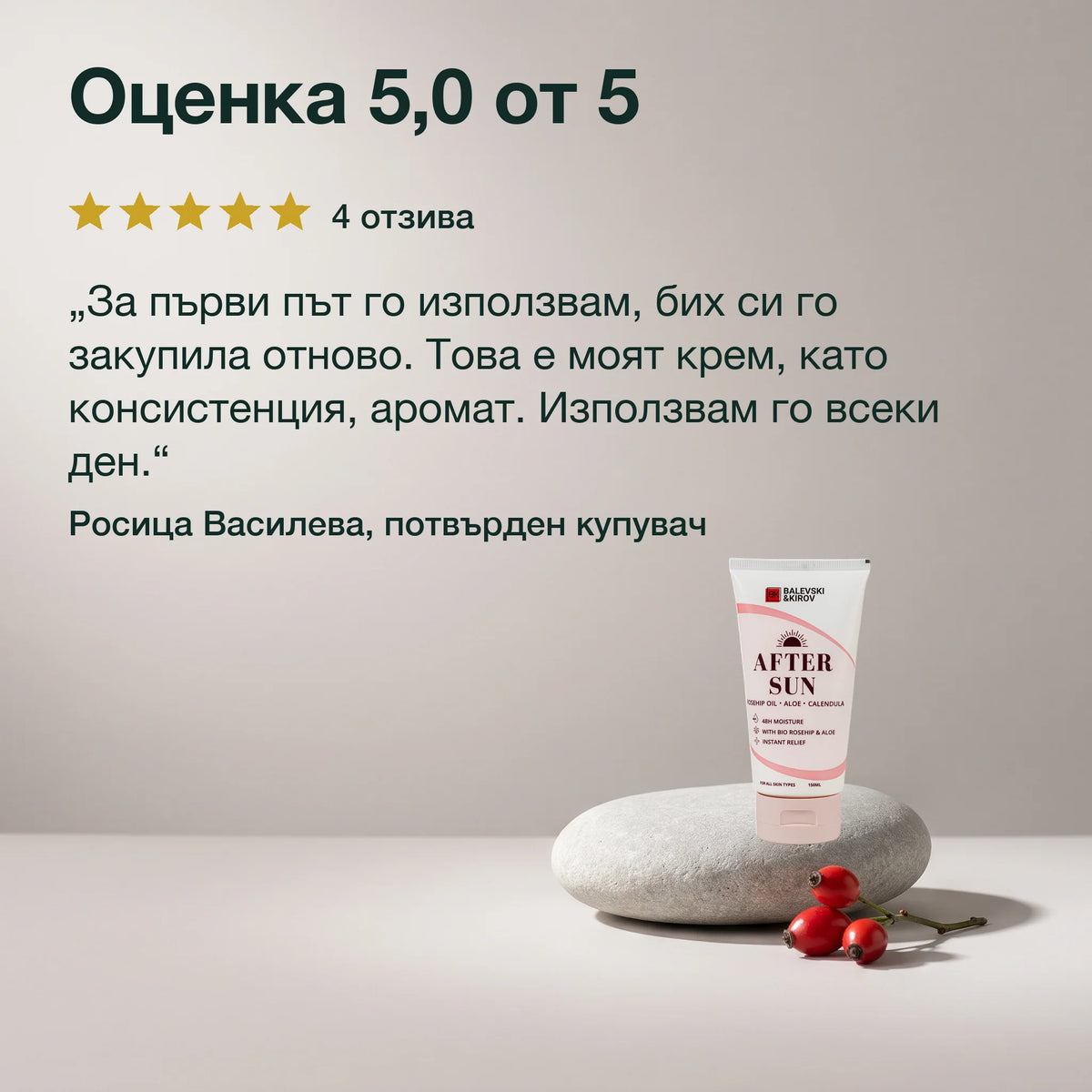 Хидратиращ крем за след слънце: Оценка 5,0 от 5